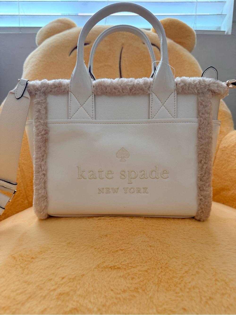 kate spade Cream Faux-Shearling Trim Small Tote
